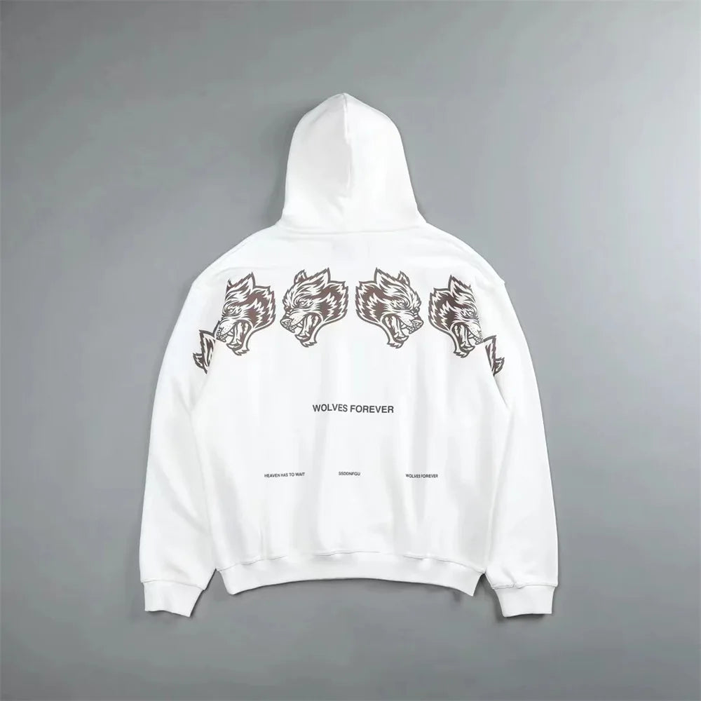 Apex Ritual – Retro Wolf Head Backprint Hoodie – Fleece Lined Sweatshirt Men & Women