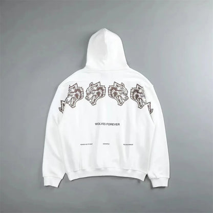 Apex Ritual – Retro Wolf Head Backprint Hoodie – Fleece Lined Sweatshirt Men & Women