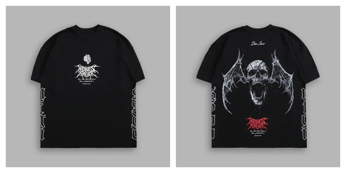 Apex Ritual – EINHERJAR Side By Side Oversized Tee – Y2K Gothic Hip Hop Couple T-Shirt