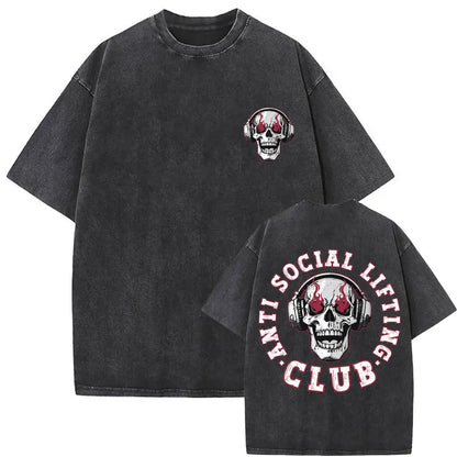 Apex Ritual – Anti Social Lifting Club Skeleton Gym Pump Cover T-Shirt – Funny Vintage Bodybuilding Tee