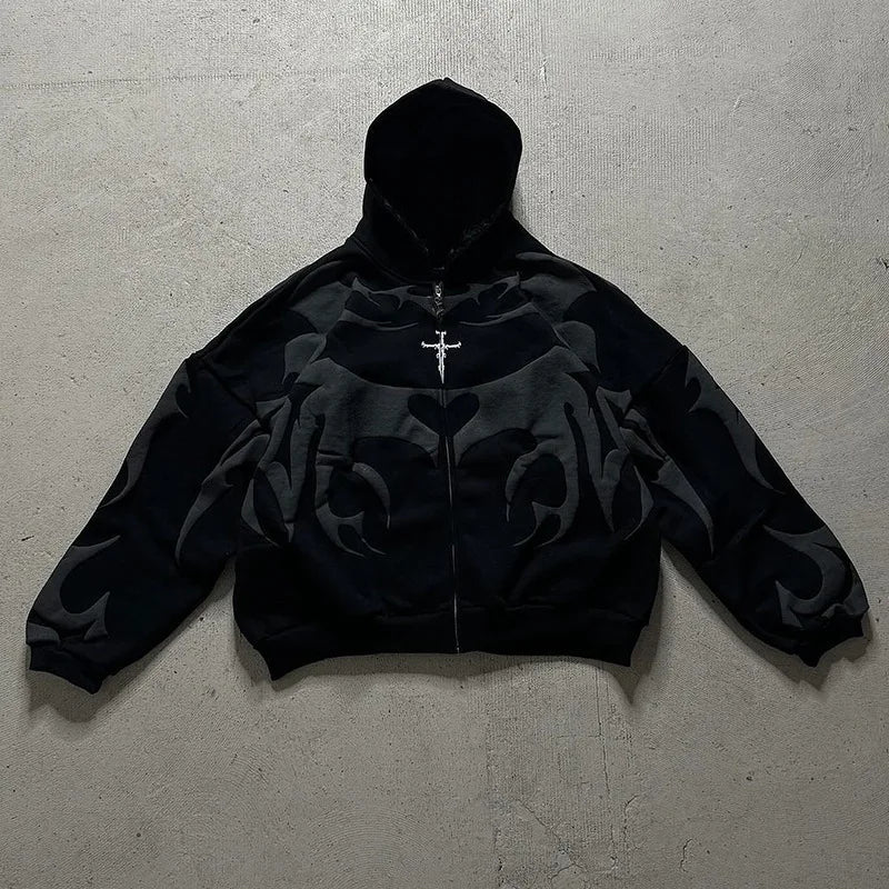 Apex Ritual – Y2K Men's Baggy Hoodies – Autumn Long Sleeve Loose Hooded Vintage Zipper Cardigan