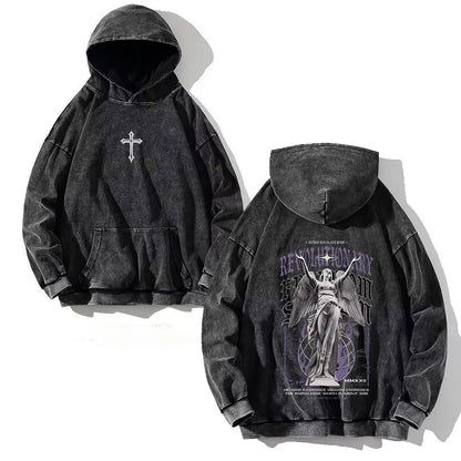 Apex Ritual – Men's Y2K Skull Print Oversized Hoodie – Vintage Hip Hop Pullover Sweatshirt