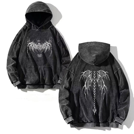 Apex Ritual – Men's Y2K Skull Print Oversized Hoodie – Vintage Hip Hop Pullover Sweatshirt