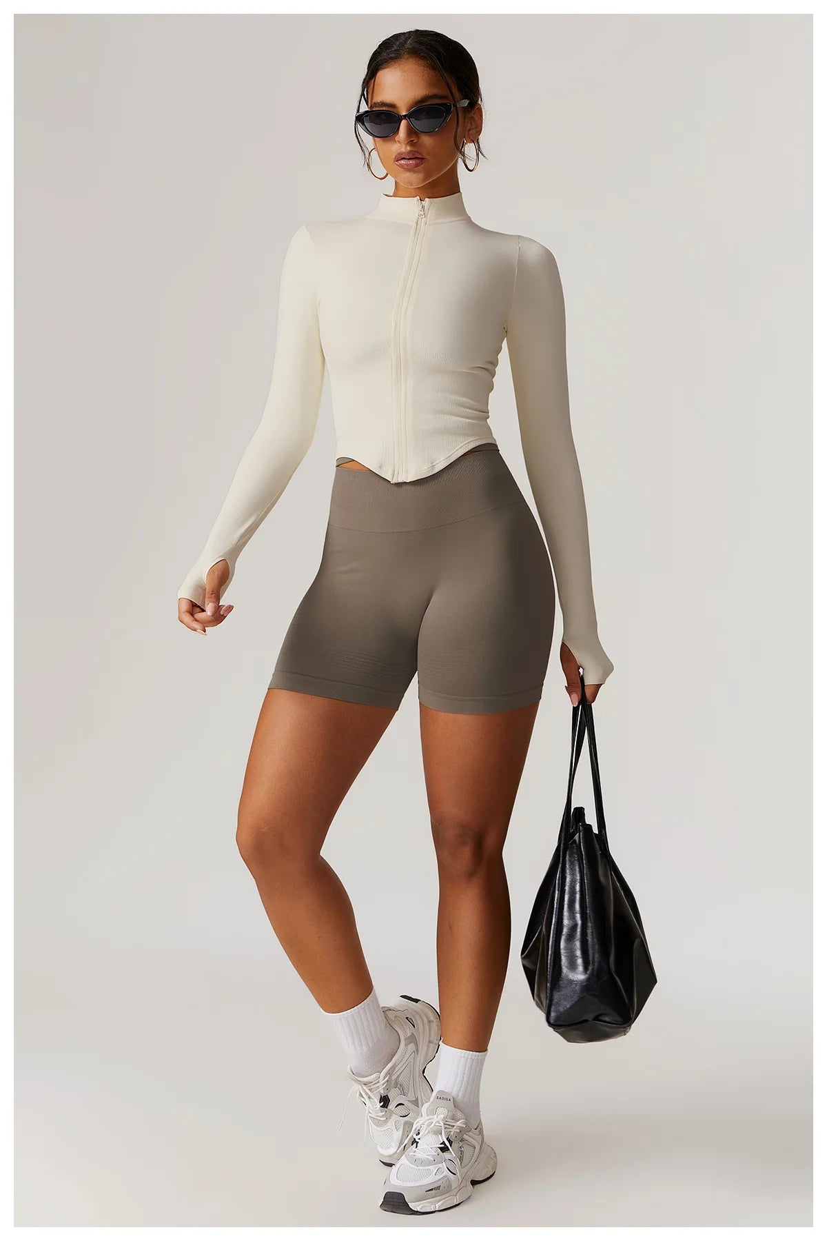Apex Ritual – Ribbed Yoga Tops Women – Standing Collar Long Sleeve Fitness Top Gym Running Shirt