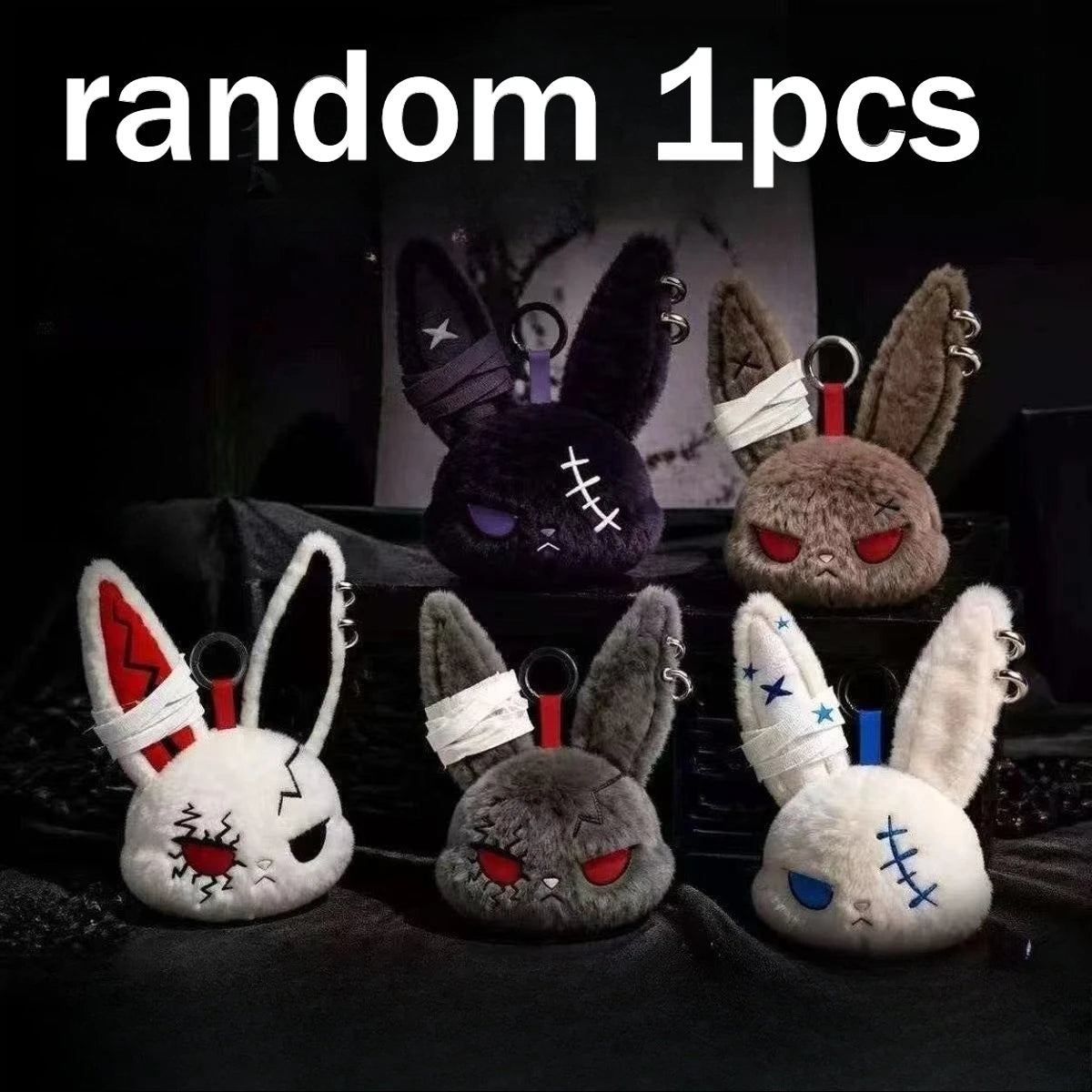 Apex Ritual – Hot Gothic Bunny Plush Keychain – Kawaii Rabbit Bag Charm Key Ring Pendant