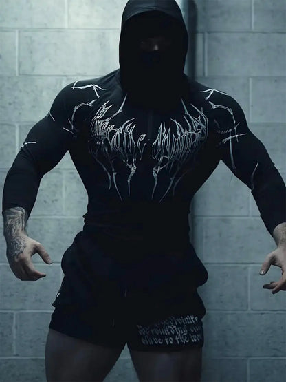 Apex Ritual – Men's Black Hooded Sports Compression Long Sleeve – Subcultural Streetwear Training Top