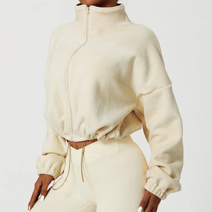 Apex Ritual Women's Fleece Zip Hoodie – Cropped Stand-Collar Training Jacket