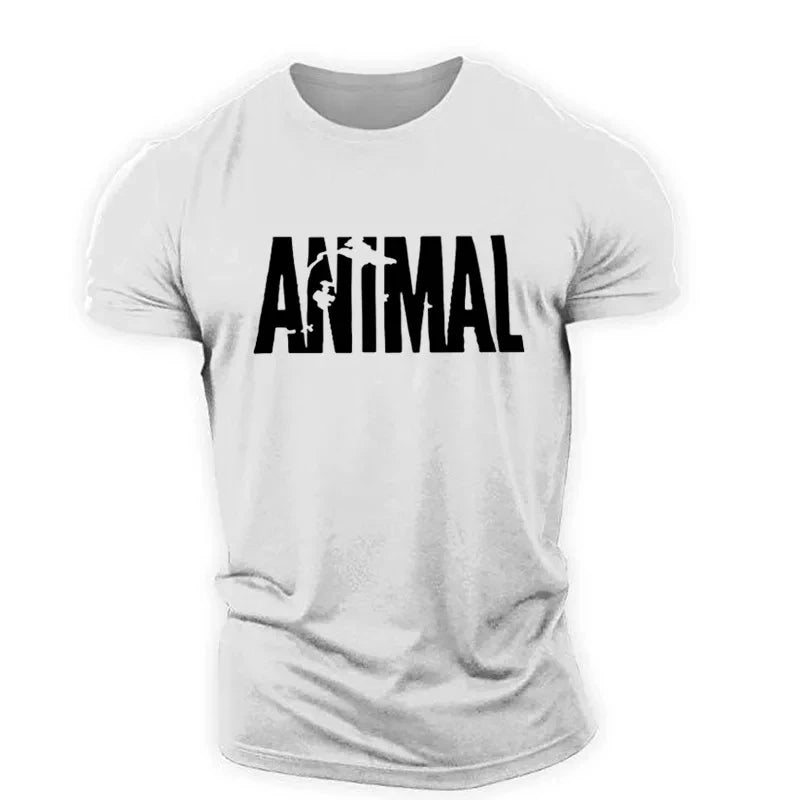 Apex Ritual – Animal Letter Men's Oversized Gym T-Shirt – Minimalist O-Neck Streetwear Sportswear