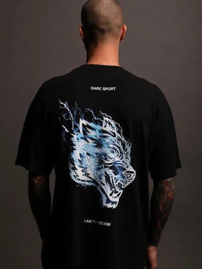 Apex Ritual – Lightning Wolf Head Print Cotton T-Shirt – Round Neck Short Sleeve Unisex