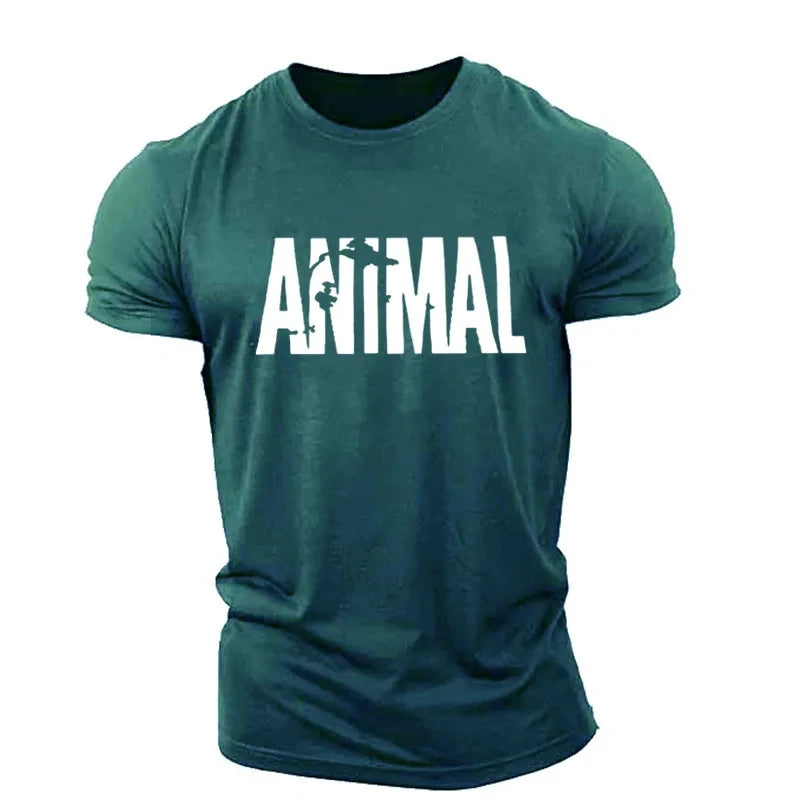 Apex Ritual – Animal Letter Men's Oversized Gym T-Shirt – Minimalist O-Neck Streetwear Sportswear