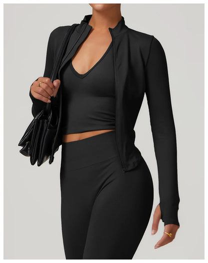 Apex Ritual – Ribbed Yoga Tops Women – Standing Collar Long Sleeve Fitness Top Gym Running Shirt