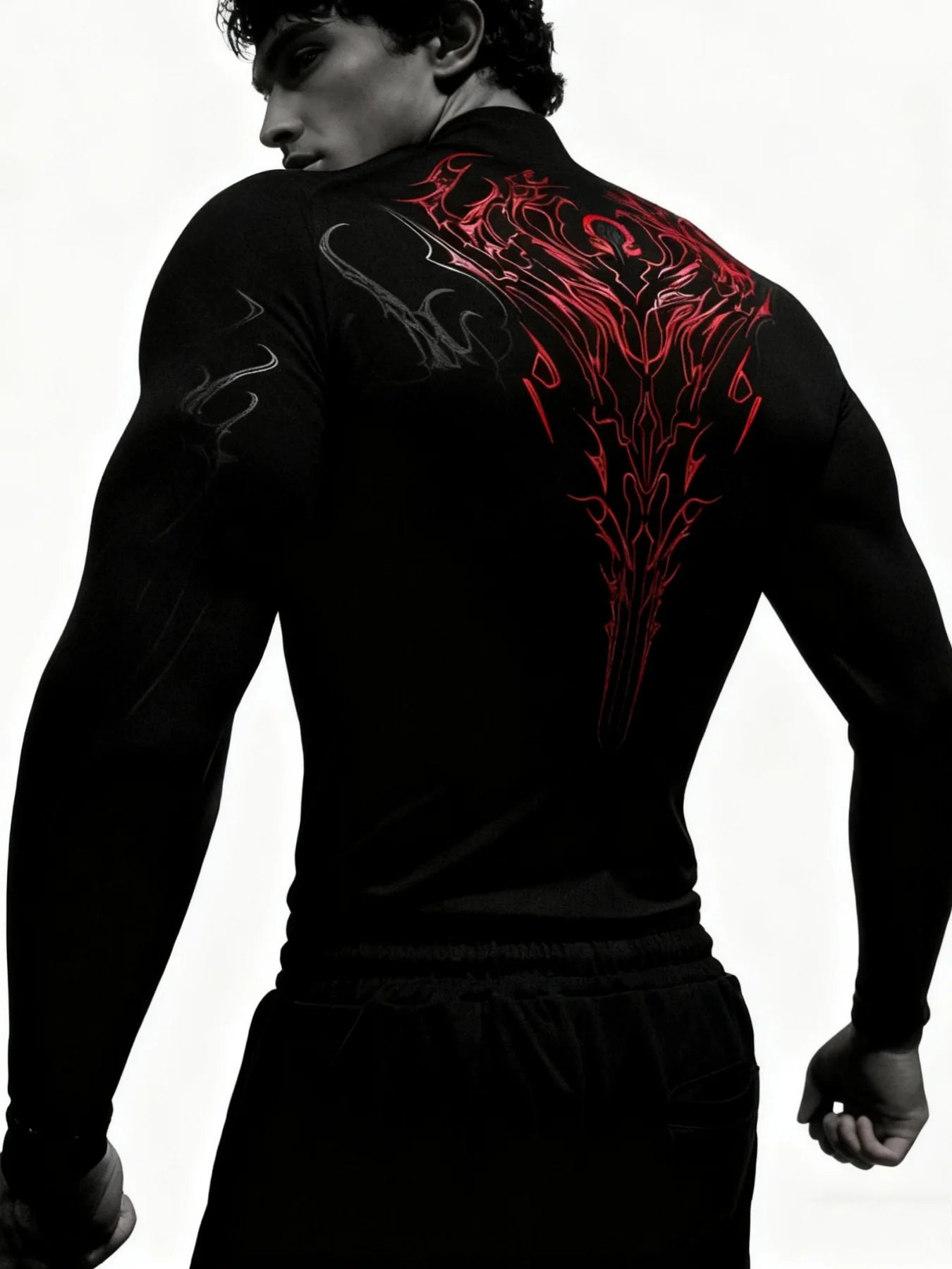 Apex Ritual – Men's Geometric High-Neck Compression Long Sleeve – Tight Fit Gym Sports Top