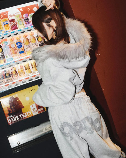 Apex Ritual – 90s Retro Fur Trim Hoodie & Pants Set – Y2K Aesthetic Leopard Print Rhinestone Joggers