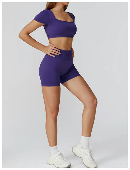 Apex Ritual – Seamless Quick-Dry Sportswear – Women's Square Neck Gym Crop Top & Long Sleeve