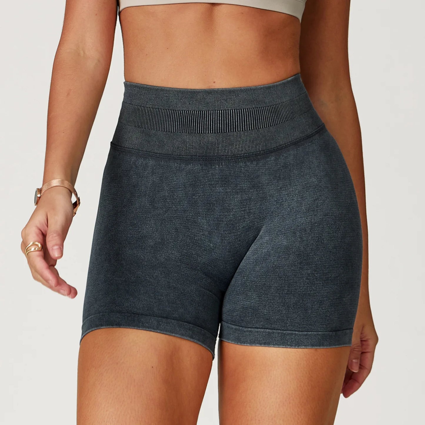 Apex Ritual – Women's High-Waist Yoga Shorts – Sand-Washed Squat-Proof Training Shorts