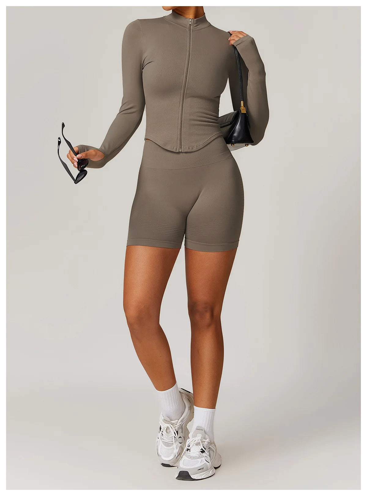 Apex Ritual – Ribbed Yoga Tops Women – Standing Collar Long Sleeve Fitness Top Gym Running Shirt