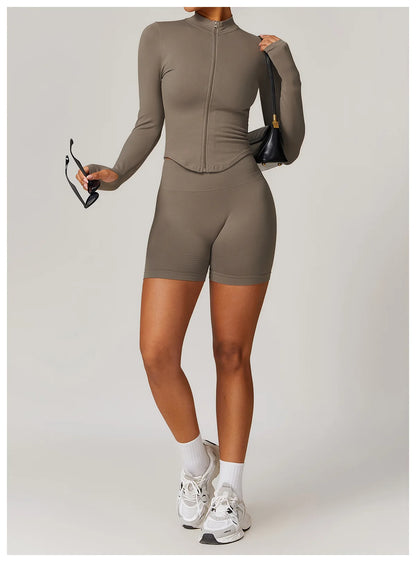 Apex Ritual – Ribbed Yoga Tops Women – Standing Collar Long Sleeve Fitness Top Gym Running Shirt