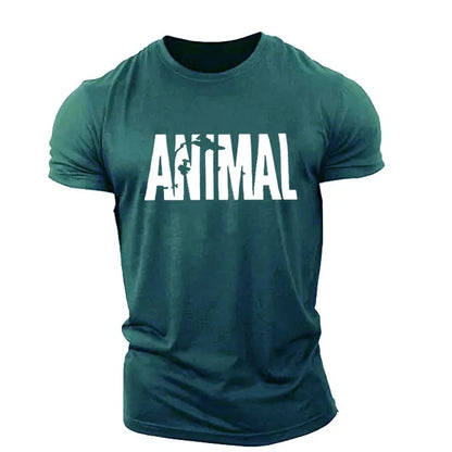 Apex Ritual – Animal Letter Men's Oversized Gym T-Shirt – Minimalist O-Neck Streetwear Sportswear