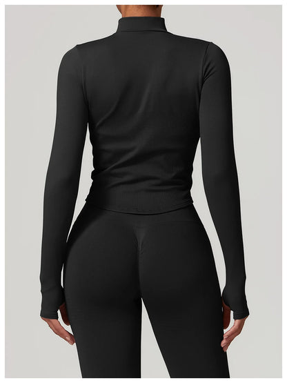 Apex Ritual – Ribbed Yoga Tops Women – Standing Collar Long Sleeve Fitness Top Gym Running Shirt