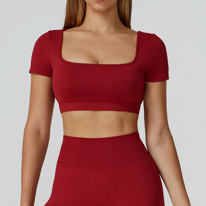 Apex Ritual – Seamless Quick-Dry Sportswear – Women's Square Neck Gym Crop Top & Long Sleeve
