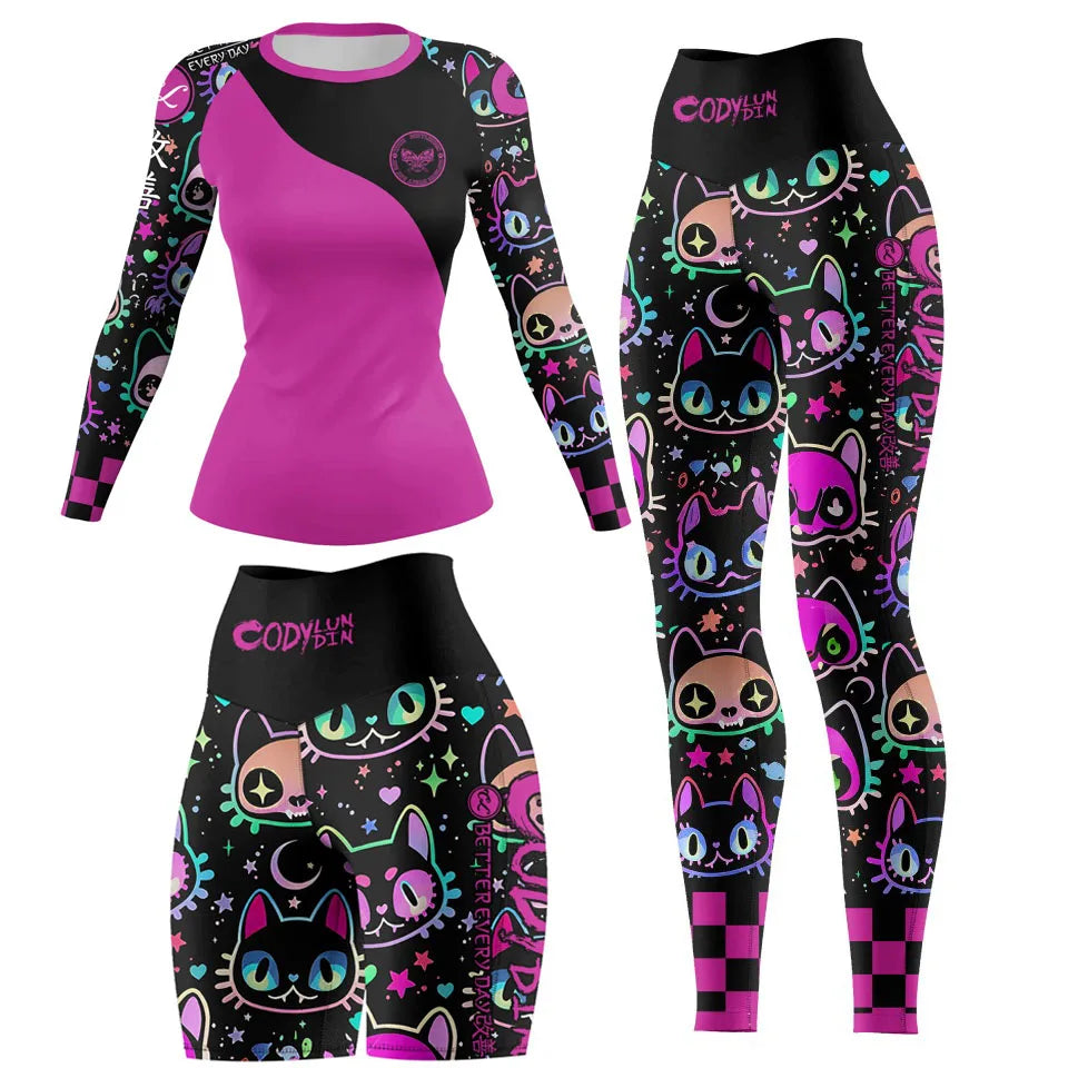 Apex Ritual – Women's MMA Rash Guard Set (4pcs) – Jiu-Jitsu Compression Sportswear with Shorts & Pants