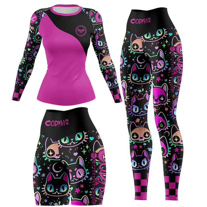 Apex Ritual – Women's MMA Rash Guard Set (4pcs) – Jiu-Jitsu Compression Sportswear with Shorts & Pants