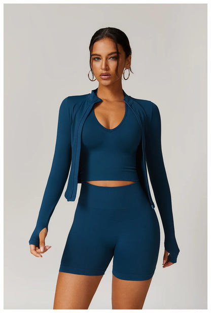 Apex Ritual – Ribbed Yoga Tops Women – Standing Collar Long Sleeve Fitness Top Gym Running Shirt