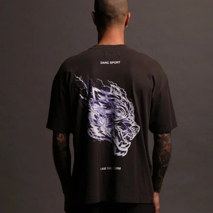 Apex Ritual – Lightning Wolf Head Print Cotton T-Shirt – Round Neck Short Sleeve Unisex