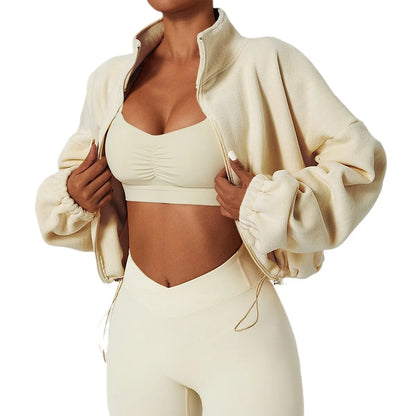 Apex Ritual Women's Fleece Zip Hoodie – Cropped Stand-Collar Training Jacket