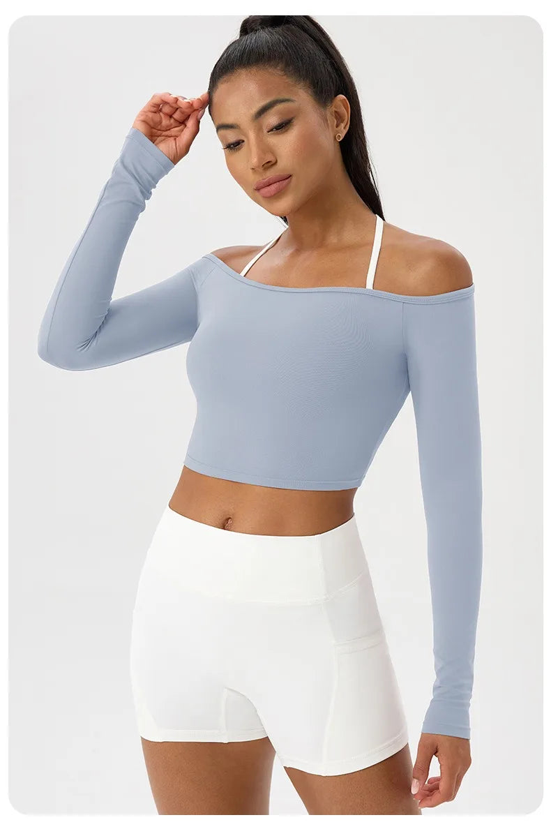 Apex Ritual – Women's Off-Shoulder Long-Sleeve Top – Quick-Dry Yoga & Gym Shirt