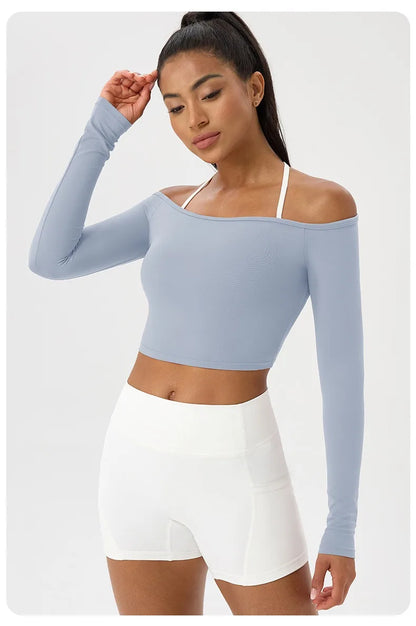 Apex Ritual – Women's Off-Shoulder Long-Sleeve Top – Quick-Dry Yoga & Gym Shirt