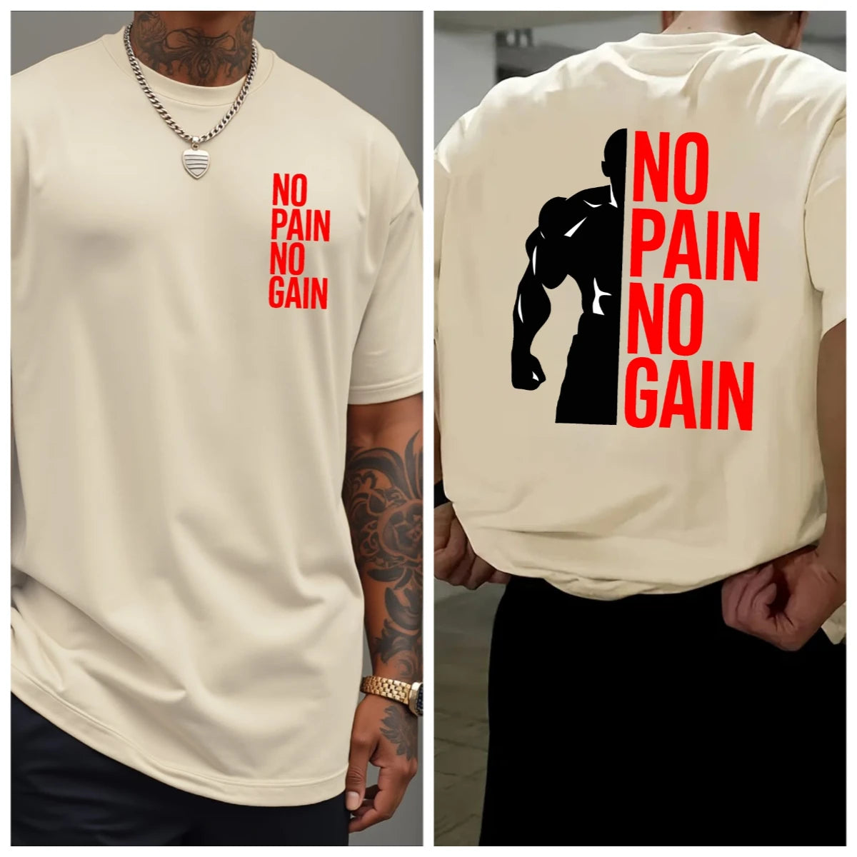 Apex Ritual – No Pain No Gain Oversized Gym T-Shirt – Men's Cotton Streetwear Sports Tee