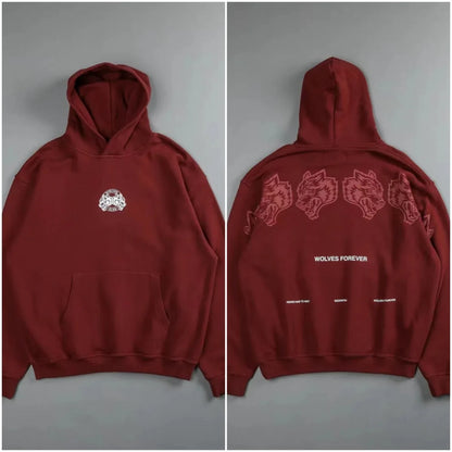 Apex Ritual – Retro Wolf Head Backprint Hoodie – Fleece Lined Sweatshirt Men & Women