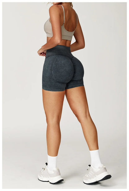 Apex Ritual – Women's High-Waist Yoga Shorts – Sand-Washed Squat-Proof Training Shorts