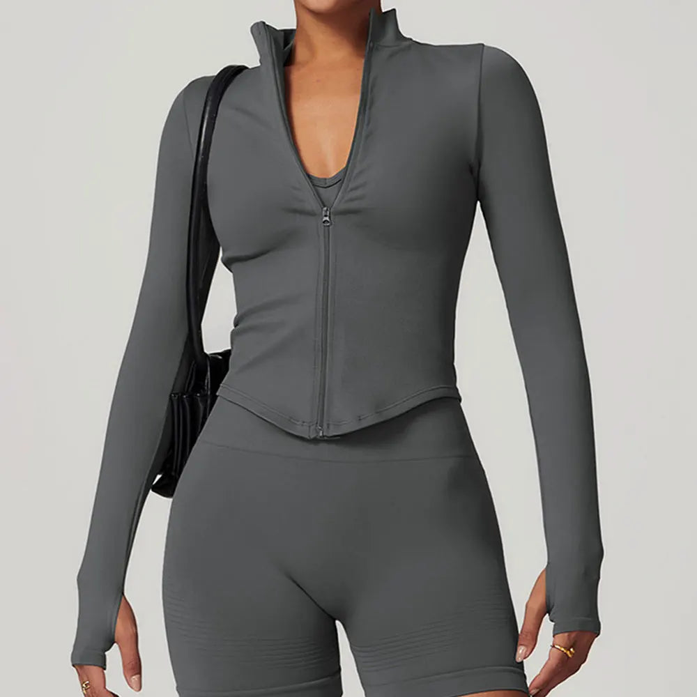 Apex Ritual – Ribbed Yoga Tops Women – Standing Collar Long Sleeve Fitness Top Gym Running Shirt