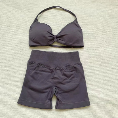 Apex Ritual – Women's 2-Piece Gym Set – Strappy Bra & High-Waist Scrunch Shorts