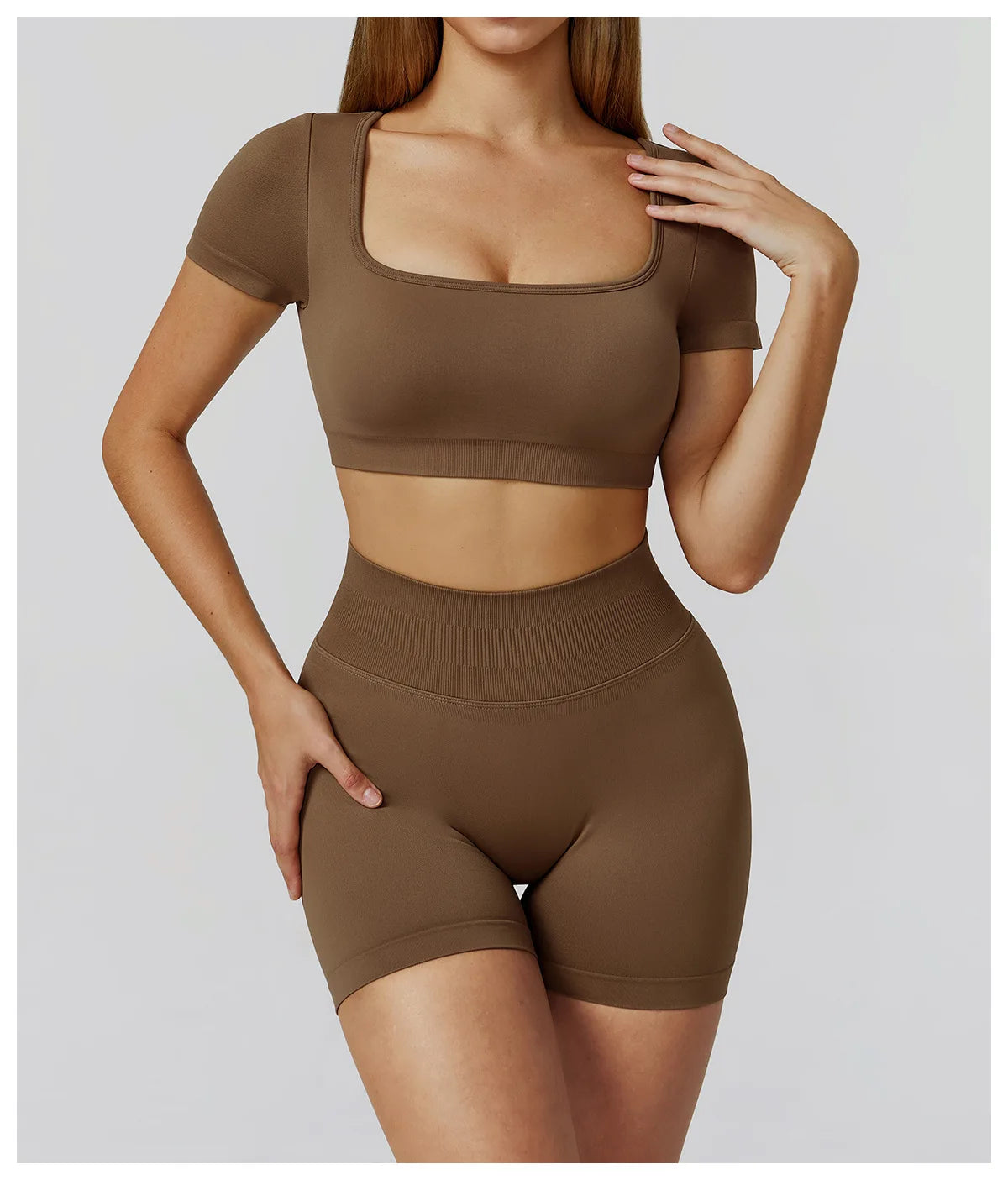 Apex Ritual – Seamless Quick-Dry Sportswear – Women's Square Neck Gym Crop Top & Long Sleeve