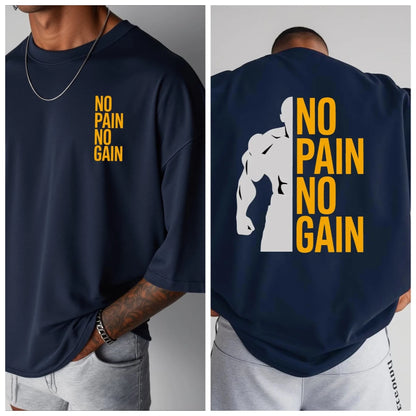 Apex Ritual – No Pain No Gain Oversized Gym T-Shirt – Men's Cotton Streetwear Sports Tee