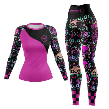 Apex Ritual – Women's MMA Rash Guard Set (4pcs) – Jiu-Jitsu Compression Sportswear with Shorts & Pants