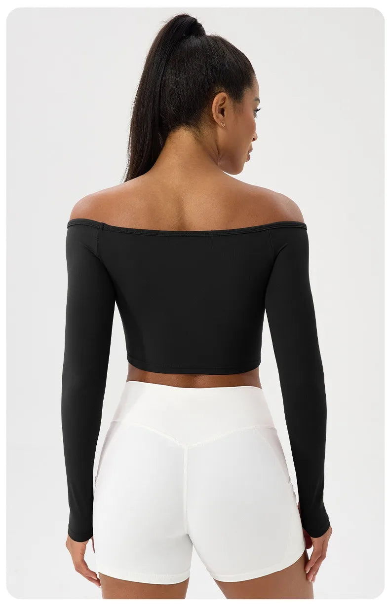 Apex Ritual – Women's Off-Shoulder Long-Sleeve Top – Quick-Dry Yoga & Gym Shirt