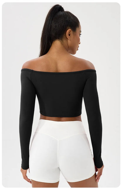 Apex Ritual – Women's Off-Shoulder Long-Sleeve Top – Quick-Dry Yoga & Gym Shirt
