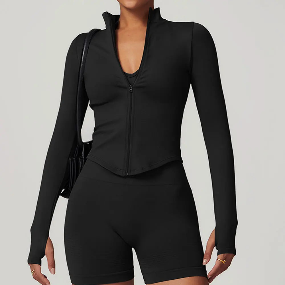 Apex Ritual – Ribbed Yoga Tops Women – Standing Collar Long Sleeve Fitness Top Gym Running Shirt