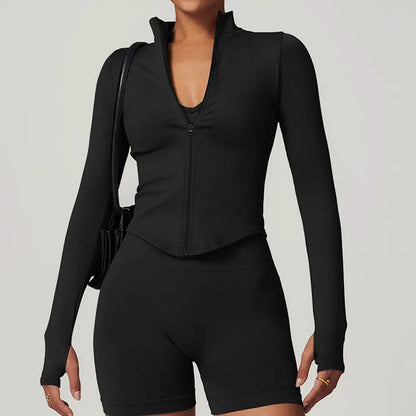 Apex Ritual – Ribbed Yoga Tops Women – Standing Collar Long Sleeve Fitness Top Gym Running Shirt