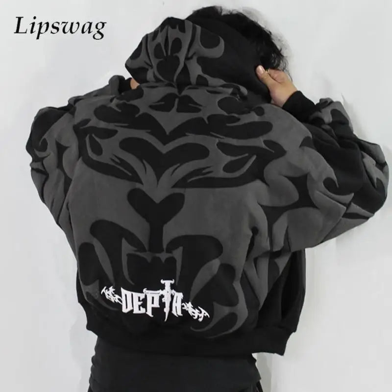 Apex Ritual – Y2K Men's Baggy Hoodies – Autumn Long Sleeve Loose Hooded Vintage Zipper Cardigan