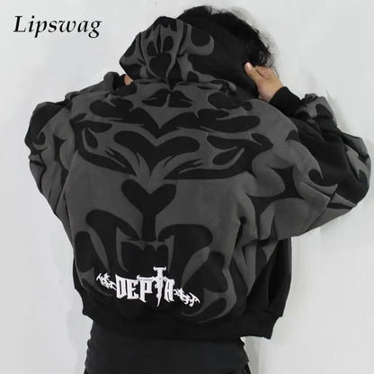 Apex Ritual – Y2K Men's Baggy Hoodies – Autumn Long Sleeve Loose Hooded Vintage Zipper Cardigan