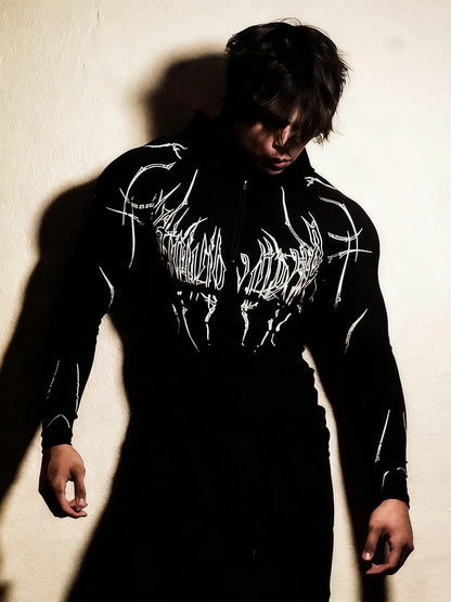 Apex Ritual – Men's Black Hooded Sports Compression Long Sleeve – Subcultural Streetwear Training Top