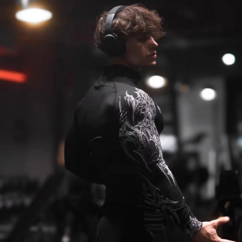 Apex Ritual – Men's Gym Zip-Up Printed Jacket – Oversized Streetwear Sports Fitness Bodysuit
