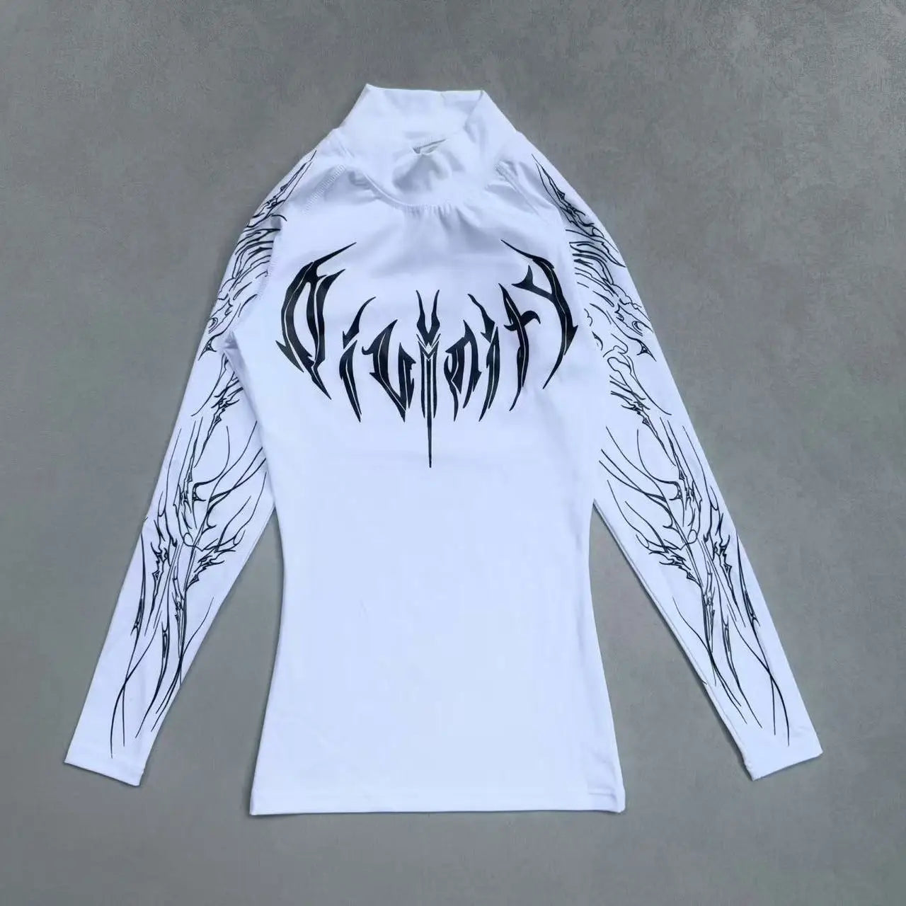 Apex Ritual – Women's Long Sleeve Off-Shoulder Letter Print Top – Tight Fit Casual Streetwear Tee