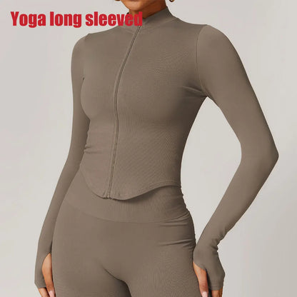 Apex Ritual – Ribbed Yoga Tops Women – Standing Collar Long Sleeve Fitness Top Gym Running Shirt