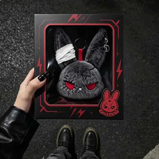 Apex Ritual – Hot Gothic Bunny Plush Keychain – Kawaii Rabbit Bag Charm Key Ring Pendant